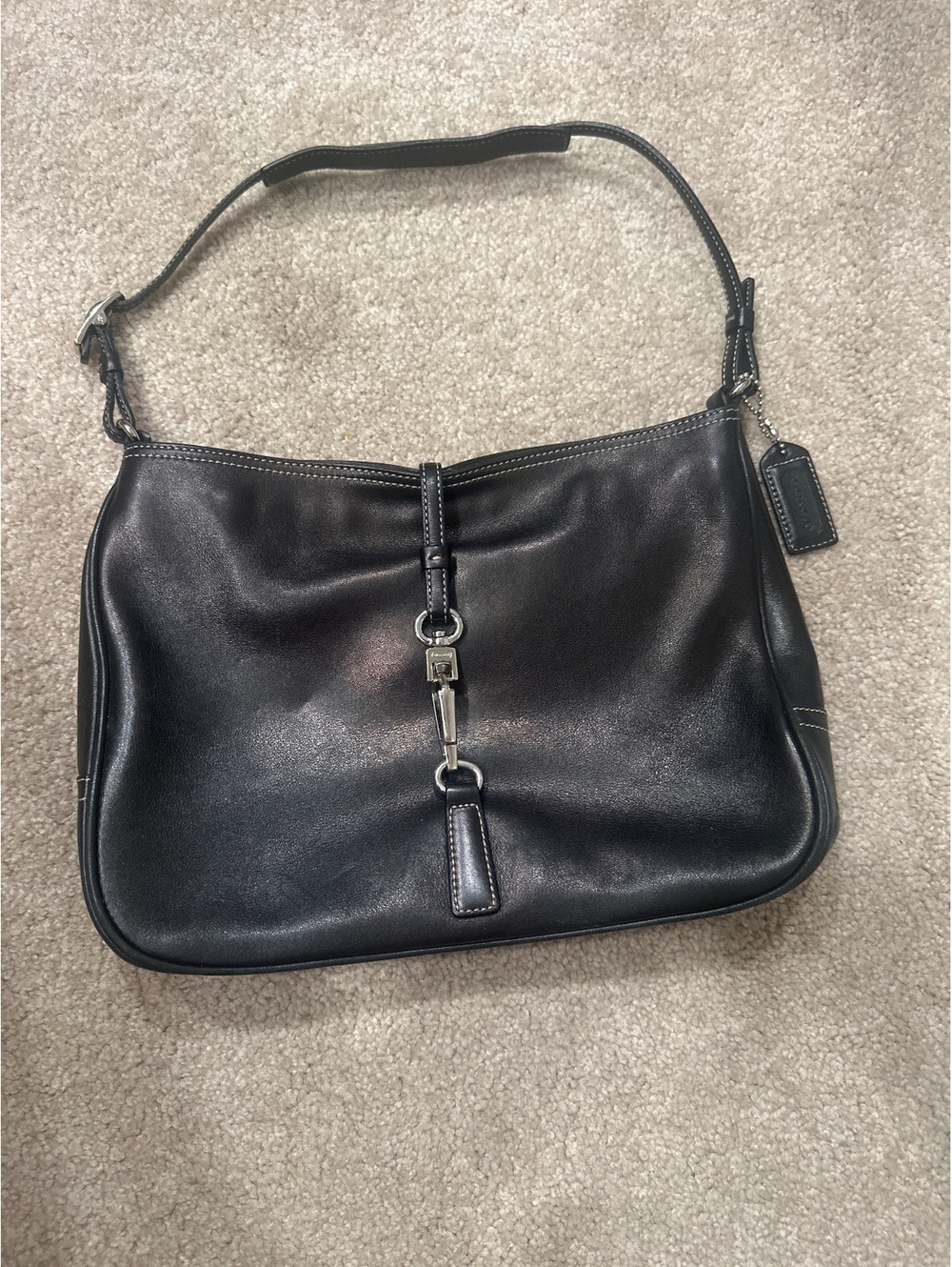 (2)Coach Black Leather Shoulder Bag with Silver Hardware
